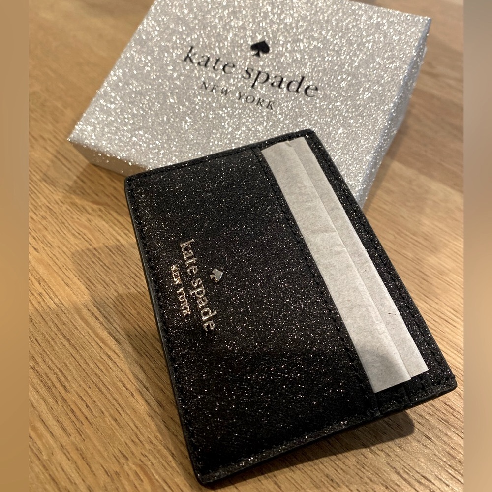 KATE SPADE BLACK TINSEL GLITTER CARDHOLDER